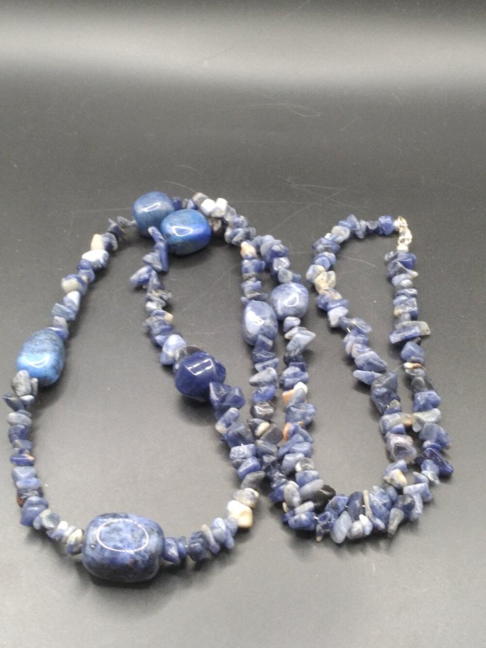 36'' long Sodalite stone Neclace 925 Sterling Silver Clasp